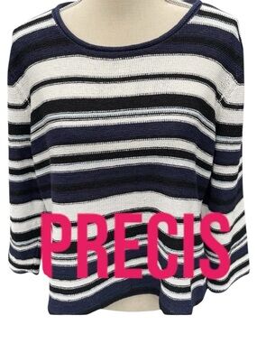 Precis Blue/White/Black Stripe Scoop Neck Cotton Blend Sweater (L-XL)